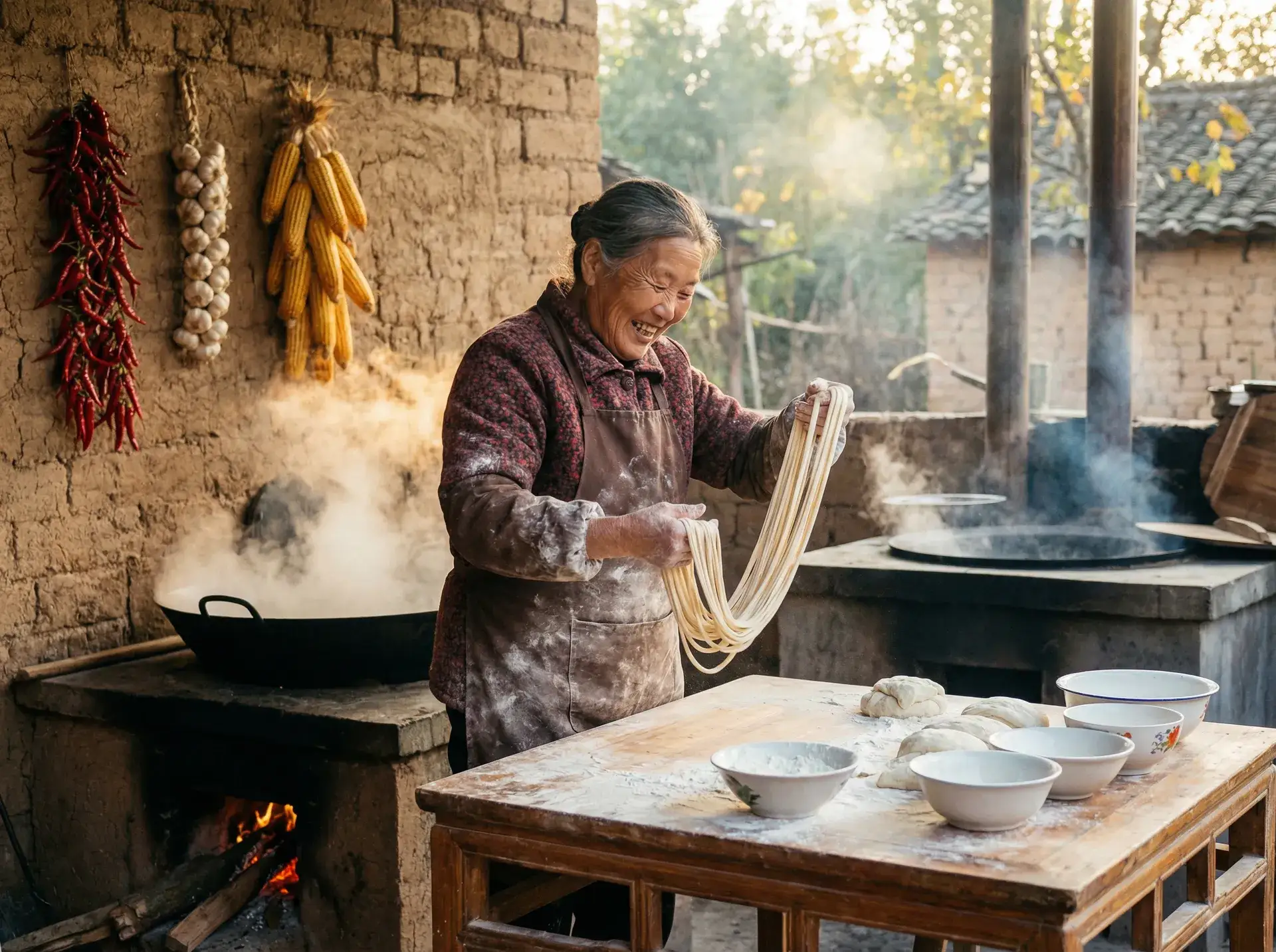 农家大嫂手擀面 - 小东西这才一根而已无弹窗 乡村美食